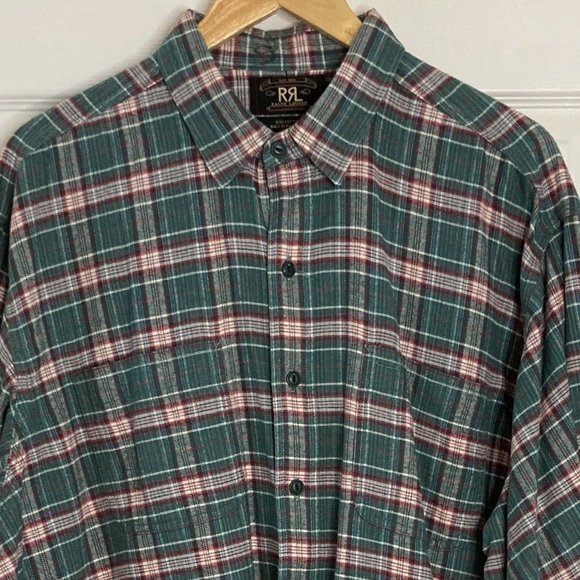 RRL Ralph Lauren Polo Scotch Plaid Flannel Shirt Size XL - Picture 2 of 6
